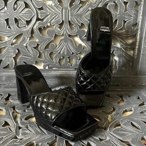 Jeffrey Campbell Nana Quilted Platform Mule Black Crinkle Patent Women’s Size 10